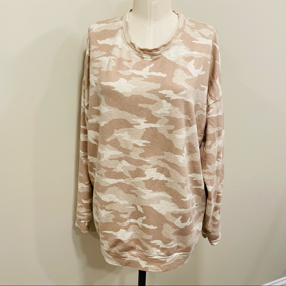 ATHLETA Balance Pullover Sweatshirt Oatmeal Camo Size Large